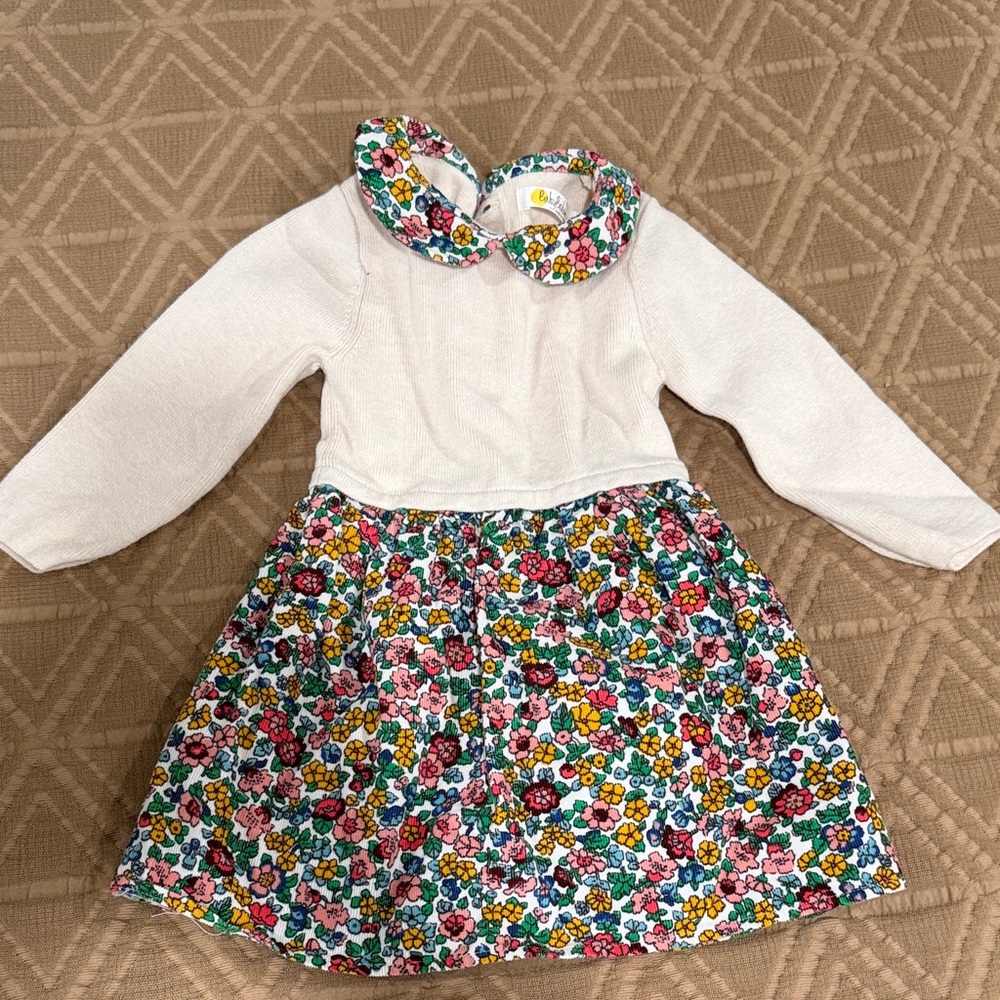 Baby Boden White and Multicolor Floral Dress
